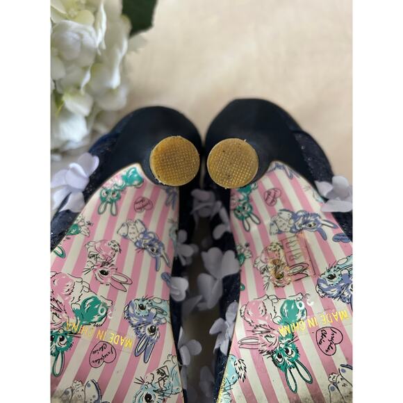 IRREGULAR CHOICE Peach Melba Vintage Floral Heels in Navy, Size 39 - Picture 10 of 12